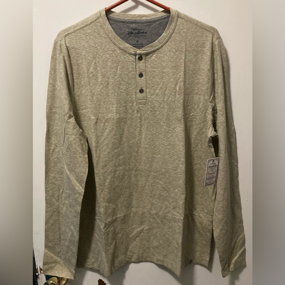 Flag & Anthem Men's Long Sleeve Color Oatmeal Henley Neck Shirt Size Medium M